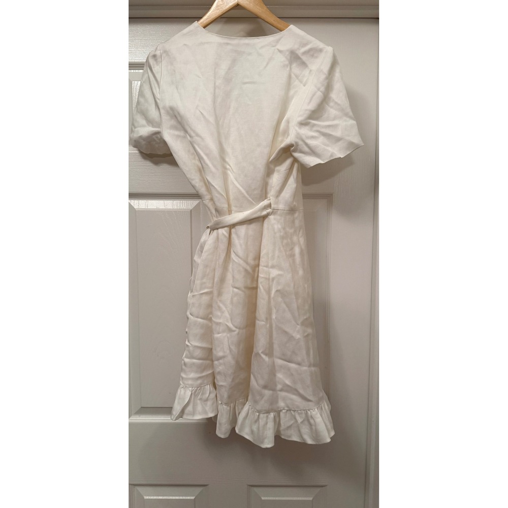 Boden Wrap Dress Women US 8R White Linen Blend Ruffle Hem Short Sleeve W0337 - Picture 4 of 9